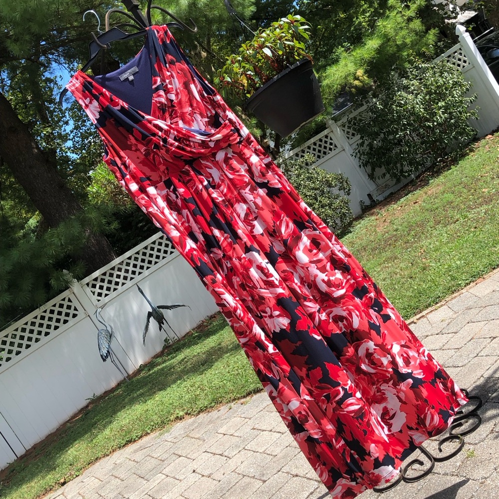 Floral Red and Navy Women's Dress